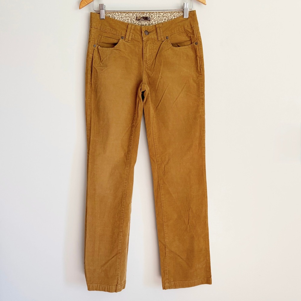 Prana Kara Low Rise Straight Leg Corduroy Pants Sz 2 Mustard Yellow Brown Cotton